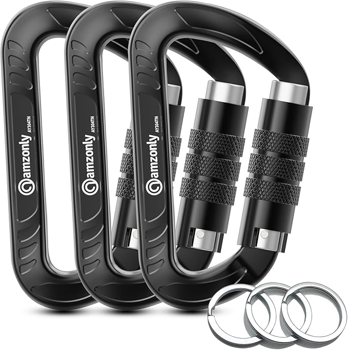 3inch Auto Locking Carabiner Clips Heavy Duty, 12KN /2697lbs Lightweight keychain carabiners, Sturdy Twist Lock Caribeeners for Camping Hiking Hammock Swing Backpack, dog leash and Harness etc