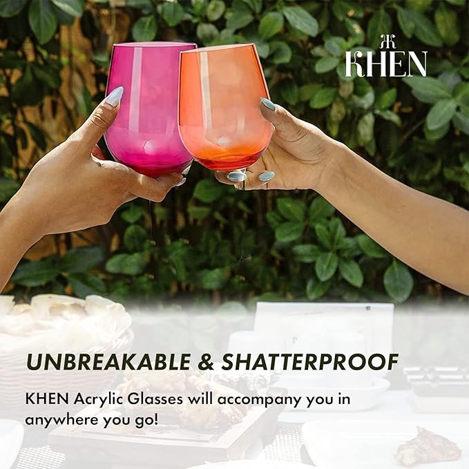 Unbreakable Stemmed Square Tritan Acrylic Wine Glasses European Style | Set of 4 | 100% US Drinkware, 18 oz Dishwasher Safe Clear Color Shatterproof BPA-free plastic, Floating Pool, Indoor and Outdoor
