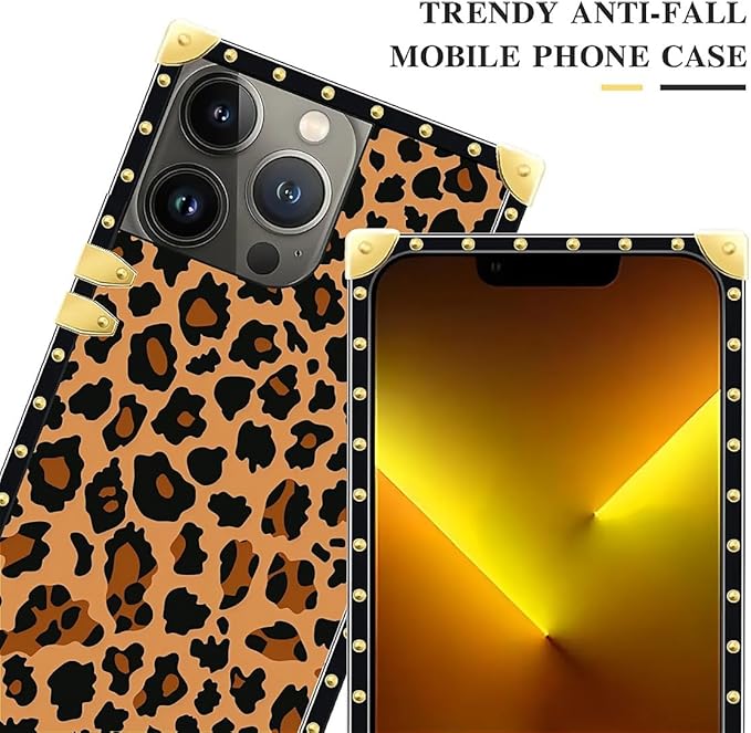 Compatible with iPhone 13 Pro Max Case, Brown Leopard Texture Luxury Golden Decoration for Girl Women Soft TPU Shockproof Protective Hard PC Back for iPhone 13 Pro Max
