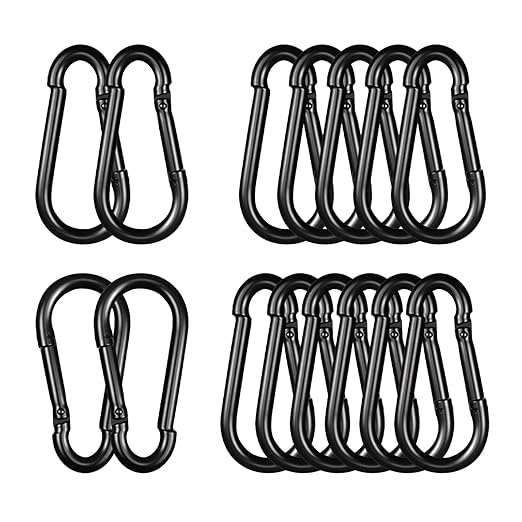 Black Carabiner, Heavy Duty Galvanized Steel Spring Snap Hook Carabiner Clips with 260LBS Holding Capacity, Ideal for Outdoor, Hammock, Swing and Travel (15PCS M6 2.4Inch)