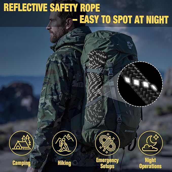 Reflective Paracord Rope 750 lb - 100ft 5/32" Parachute Cord 4MM 12-Strand para Cord - Heavy Duty Spool String for Survival,Camping Gear, Survival Bracelet, Clothesline - Black