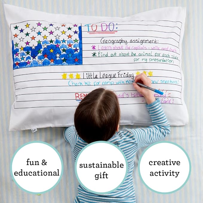 Coloring Pillowcase for Kids – Reusable DIY Pillow Cover with Washable Markers, Educational Arts & Crafts Activity for Boys & Girls, Fun Gift for Creative Play, Machine Washable - eatsleepdoodle
