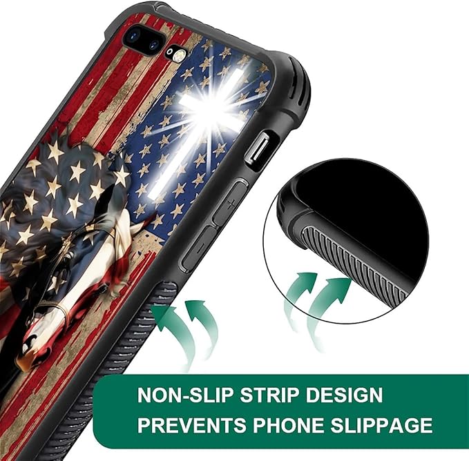 for iPhone 7/8 Case, Red American Flag Horse Cross Pattern Made of Soft Silicone Hard Acrylic Shock Protection for iPhone 7/8