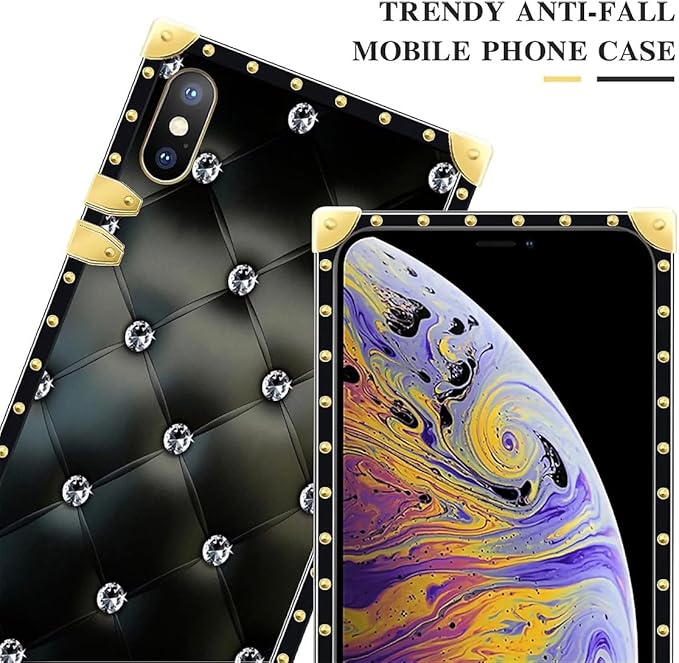 Compatible with iPhone XR Case, Shiny Black Sofa Crystal Luxury Golden Decoration for Girl Women Soft TPU Shockproof Protective Hard PC Back for iPhone XR