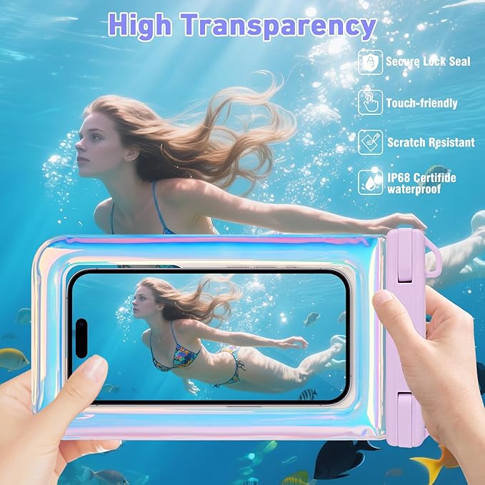 Waterproof Phone Pouch Floating, Fashion Bling Letters Cell Phone Dry Bag for iPhone 17 16 15 14 13 Pro Max, Galaxy S25 S24 S23 S22 Ultra Google, Up to 7.5 Inch, Glitter Letter A