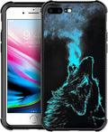 for iPhone 7 Plus/8 Plus Case, Blue Breathing Wolf Pattern Graphic Design for Girl Boy, Soft Silicone Hard Acrylic Shock Protection