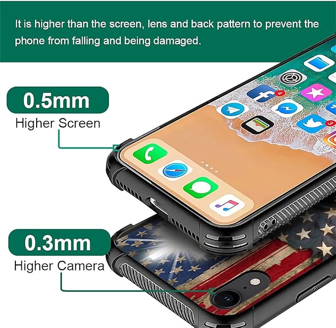 for iPhone XR Case, Red American Flag Horse Cross Pattern Graphic Design Girl Boy Soft Silicone Hard Acrylic Shock Protection for iPhone XR