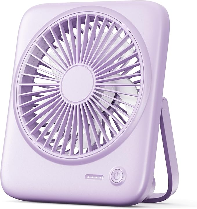 Otlonpe Personal Portable Desk Fan, 4000mAh Small Rechargeable Portable Fan Battery Operated & USB Powered for Travel Sleeping Bedroom Office Home Table, Cordless, Quiet, 4-Speed, 6.5 Inch (Purple)