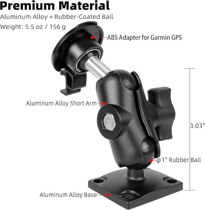 Aluminum Heavy-Duty GPS Mount with AMPS Square Plate Base for Garmin, Replacement for Suction Cup Windshield Mount, Compatible with Nuvi 2577LT 42LM 44 52LM 54 55LMT 56 2457 249