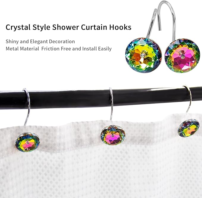 MitoVilla Christmas Shower Curtain Hooks Rings, Colorful Xmas Bling Shower Hooks for Shower Curtain Liner, Multicolor Holiday Decorative Shower Rings for Curtain Accessories and Bathroom Shower Rod