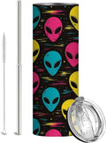 Firmiso 20 oz Tumbler｜Skinny Insulated Travel Mug｜Stainless Steel Cup with Lid and Telescopic Straw｜Colorful Alien Design｜Funny Novelty Drinkware｜Unique Gift Idea for Adults Men Women