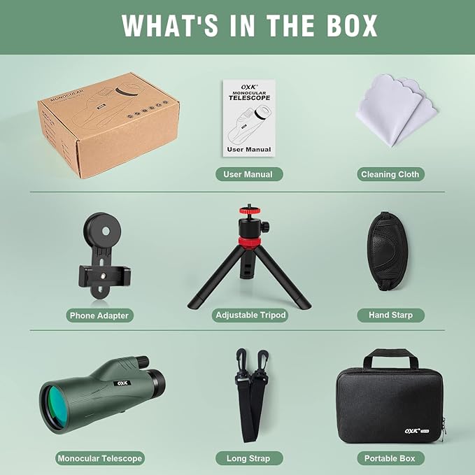 12x56 High Power Monocular Telescope for Adults | Comes with Smartphone Adapter Tripod Travel Bag | Bird Watching Hunting Hiking Camping Gift - Green