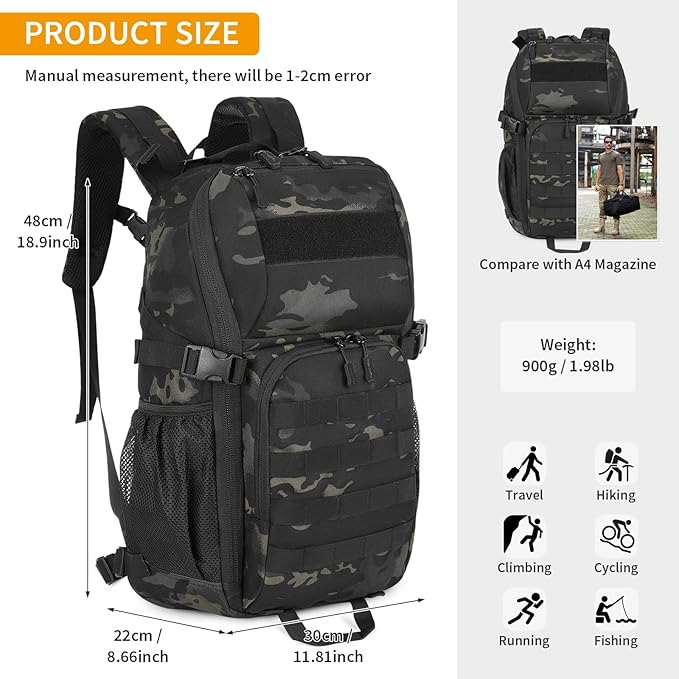 HUNTVP Tactical Backpack Military MOLLE Backpack Hunting Rucksack Gear Assault Pack 25L WR