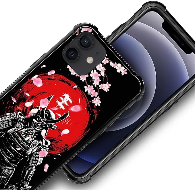 for iPhone 11 Case, Sakura Japanese Samurai Pattern Graphic Design Girl Boy Soft Silicone Hard Acrylic Shock Protection for iPhone 11