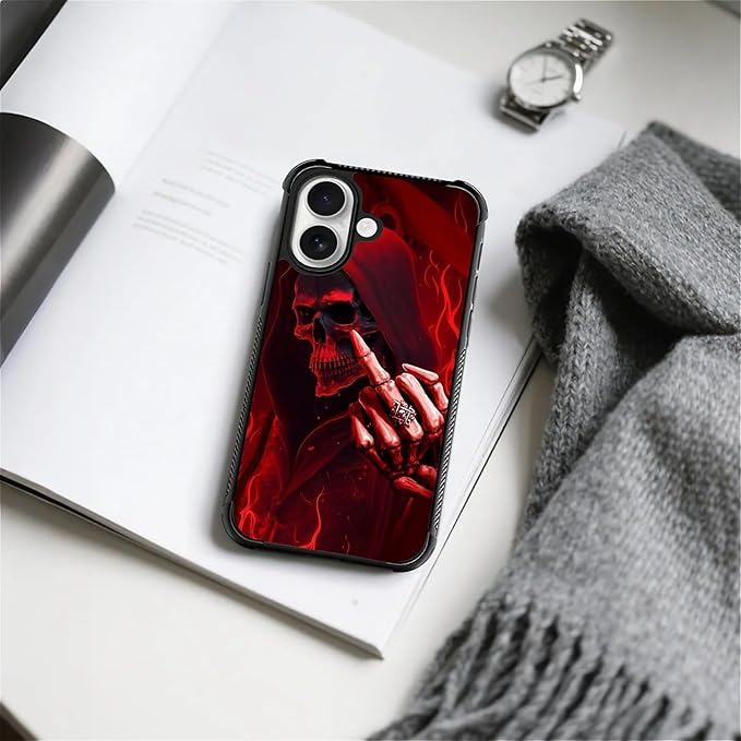 for iPhone 17 Case,for MagSafe Graphic Design for Girl Boy Soft Silicone Hard Acrylic Shock Protection Designed for iPhone 17 Gestures Funny Skull Pattern