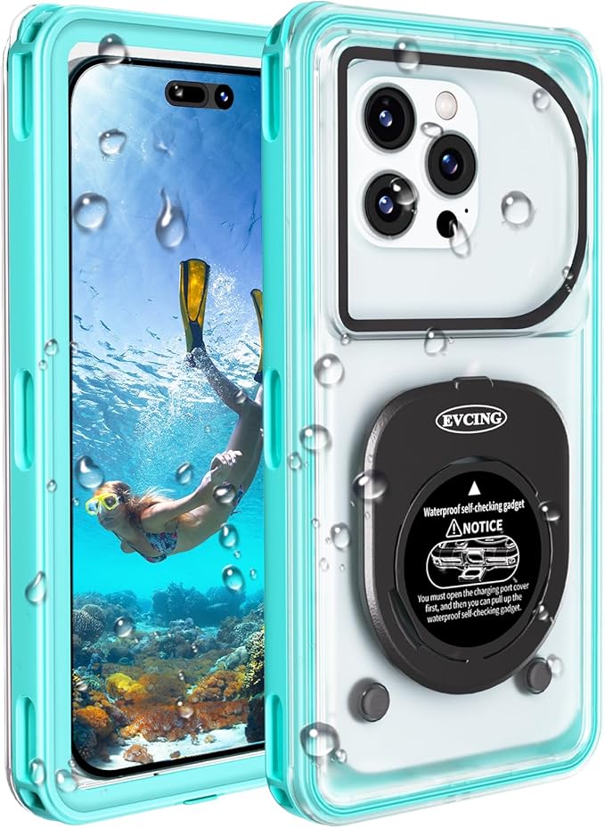 Waterproof Phone Case Up to 6.9 inch | IPX8 Underwater Phone Cases for Snorkeling | Universal Diving Case with Lanyard for iPhone 16 Pro Max/15/14/Galaxy S24 | Beach Cruise Essentials (Cyan)