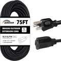 75FT Outdoor Extension Cord-16/3 SJTW Durable Black Extension Cable with 3 Prong Grounded Plug for Safety,Great for Outside Christmas Decorations
