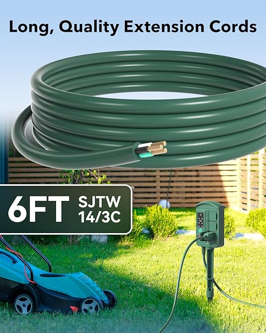 BN-LINK Outdoor Power Stake with Dusk to Dawn Timer, Waterproof 6 Grounded Outlets, 6FT Cord, 100FT Remote Control, Heavy Duty Outdoor Plug for Christmas Lights, Yard, Garden, ETL Listed