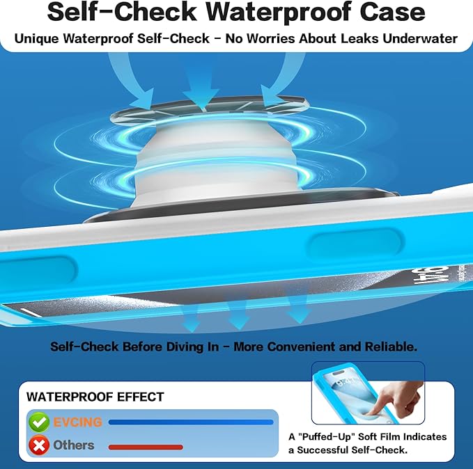 Waterproof Phone Case, Underwater Phone Cases for Snorkeling, IPX8 Diving Case, 360 Full Body Protection for iPhone 16 Pro Max/15/14/Galaxy S24, Up to 6.9 Inch, Beach Cruise Essentials (Blue)