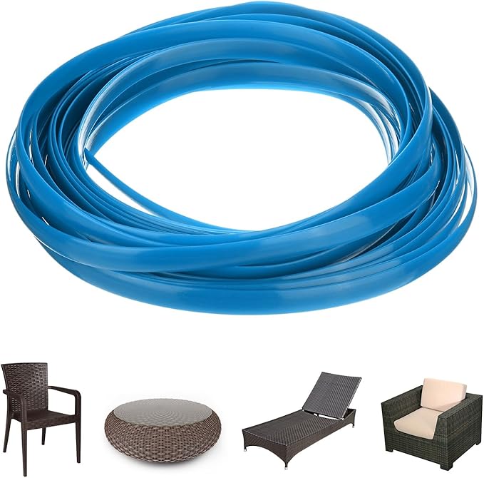 M METERXITY 1-Pack Wicker Repair Kit, 8mm x 33ft/10m Plastic Flat Rattan Replacement Supplies for Patio Furniture Repair/Basket Making/Chair Weaving, Synthetic Woven Rattan [Blue]