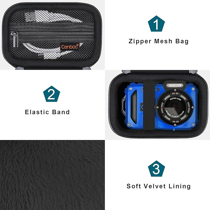 Canboc Carrying Case for Kodak PIXPRO WPZ2 Rugged Waterproof Digital Camera, Mesh Pocket fits USB Cable, Black (Case Only)