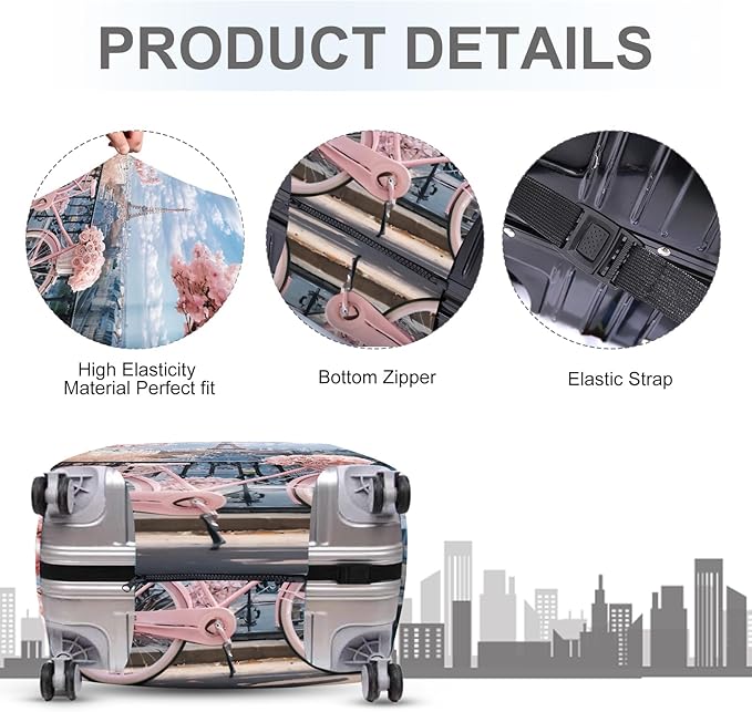 ANNA QUEEN Paris Eiffel Tower Luggage Cover, Romantic City Travel Suitcase Protector for 32-34 Inch Luggage