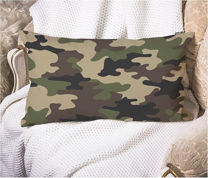 EKOBLA Decorative Pillow Cushion Covers Camouflage Pattern Military Combat Woodland Square Throw Waist Pillow Case Cushion Cases for Sofa Bedroom Living Room 12x20 Inches, Green Black