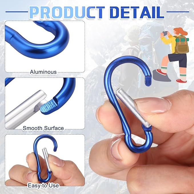 Yaocom 300 Pcs 2" Carabiner Bulk Small Carabiner Clip for Keys Spring Snap Hooks Aluminum Alloy Keychain Clip for Hanging Camping Backpacking Hiking Traveling Fishing Outdoor