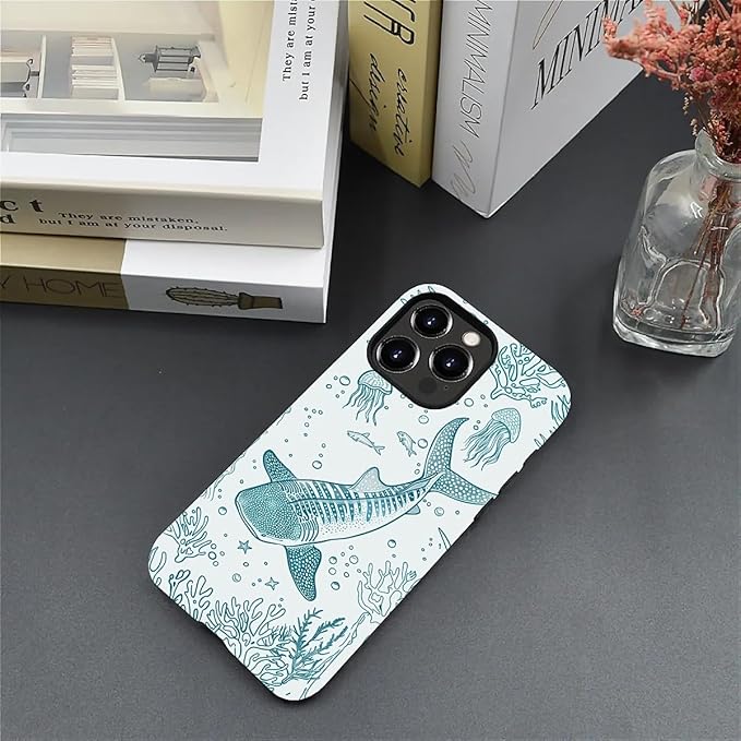 for iPhone 14 Pro Max Case,HH2 Ocean Whale Shark Hybrid 2 Layer Hard Shell Silicone Protective Pattern Design Case