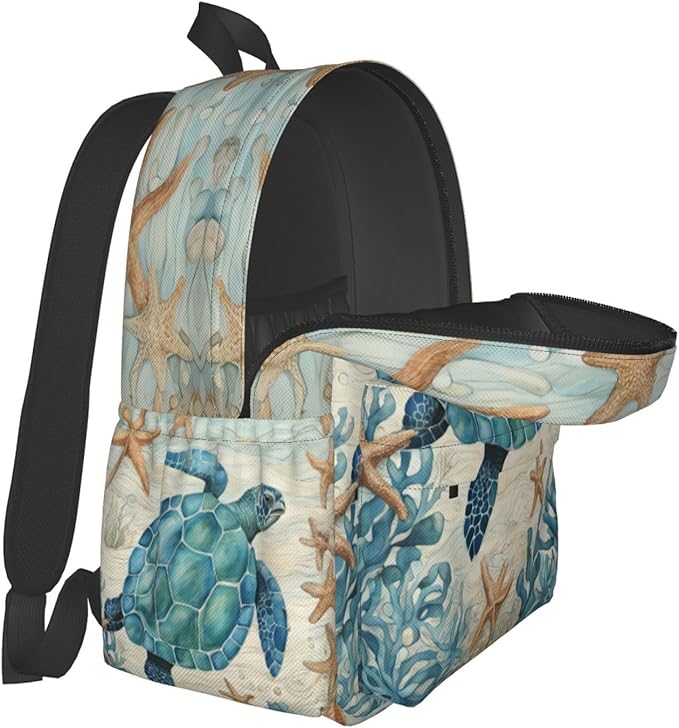 cfpolar 17 Inch Backpack Vintage Sea Turtle Starfish Laptop Bag Shoulder Bag School Bookbag Casual Daypack For Boys Girls