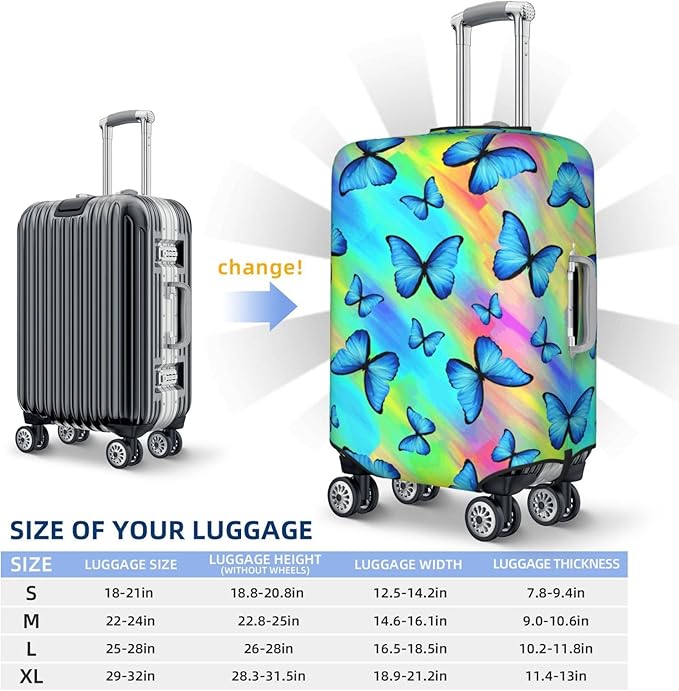 Butterfly Print Elastic Luggage Cover, Colorful Rainbow Suitcase Protector For Travel (Fits 18-21 Inch Luggage)