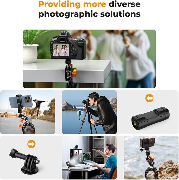 K&F CONCEPT Camera Mount Clamp, Super Crab Clamp with 1/4" Thread Holes, 60mm Max Opening for Round Pipe Flat Surface, Monitors, LED Lights, and Other Photographic Accessories