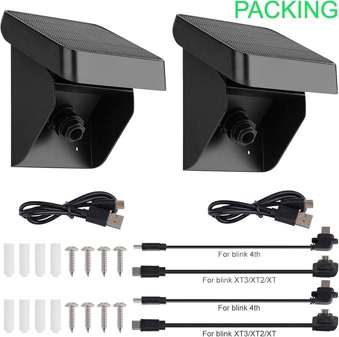 2PACK Solar Panel Charging Mount Compatible with Blink Outdoor 4 (4th Gen)/(3rd Gen) XT3/XT2/XT,Blink Outdoor 2K+ Camera,Weatherproof,Internal 3300mAh Rechargeable Battery Continuously for 365 Days