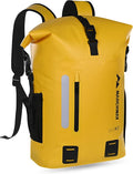 MARCHWAY Roll Top Waterproof Backpack, Floating Dry Bag 20L/30L/45L with Ergonomic Rectangular Base, Cushioned Back, Hip Strap for Hiking Camping Kayaking Travel (Yellow, 30L)