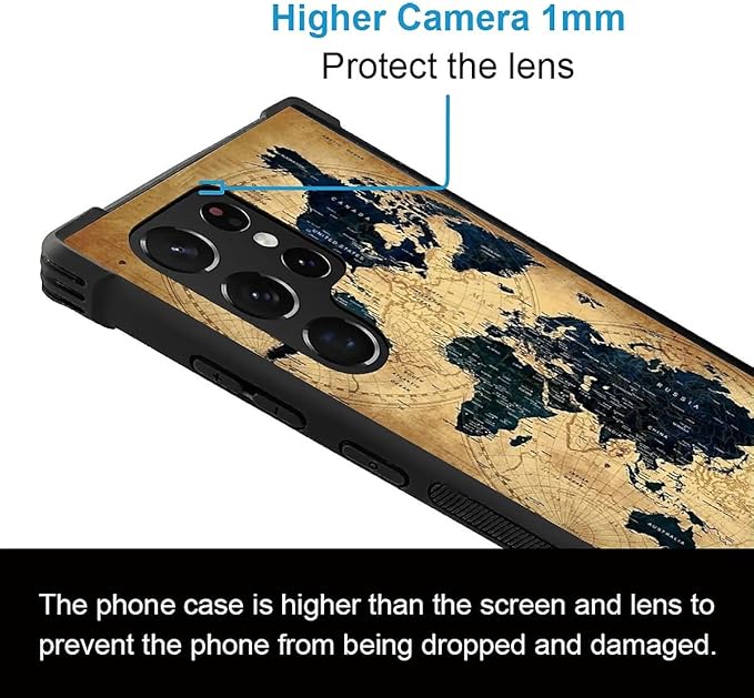 for Samsung Galaxy S23 Ultra Case, Brown World Map Pattern Graphic Design Girl Boy Soft Silicone Hard Acrylic Shock Protection for Samsung Galaxy S23 Ultra