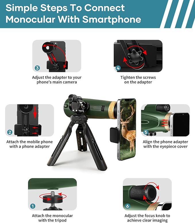 Monocular Telescope 12X60 HD High Power with Smartphone Adapter Tripod,Larger Vision Monoculars for Adults with BAK4 Prism & FMC Lens, Suitable for Bird Watching Hunting Hiking Camping Wildlife-Green