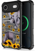 for iPhone 17 Air Case,for MagSafe Graphic Design for Girl Boy Soft Silicone Hard Acrylic Shock Protection Designed for iPhone 17 Air Cute Little Elephant Sunflower White Line Art Pattern