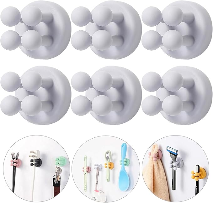 iBetterLife 5Pcs Toothbrush Holders for Bathrooms - Self-Adhesive Wall Mount to Mirror for Clipping & Hanging Shower Razor Towel Plug Cable, Utility Hooks for Home Kitchen Office Dorm Room Essentials