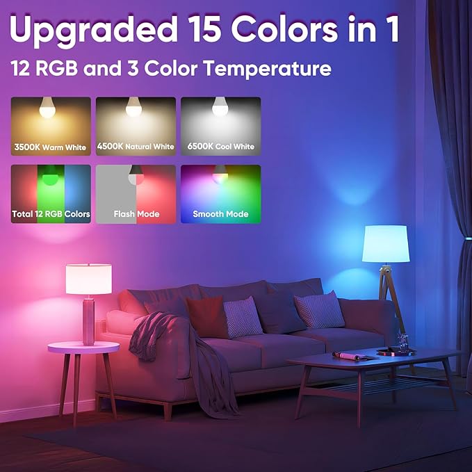 2-Pack A19 Rechargeable Light Bulbs with Remote, 15 Colors Shift + Dimmable Battery Operated Detachable LED Bulbs with 3 Timer, Wireless Emergency Puck Light Bulb for Lamps Wall Sconce, Non-Hardwired
