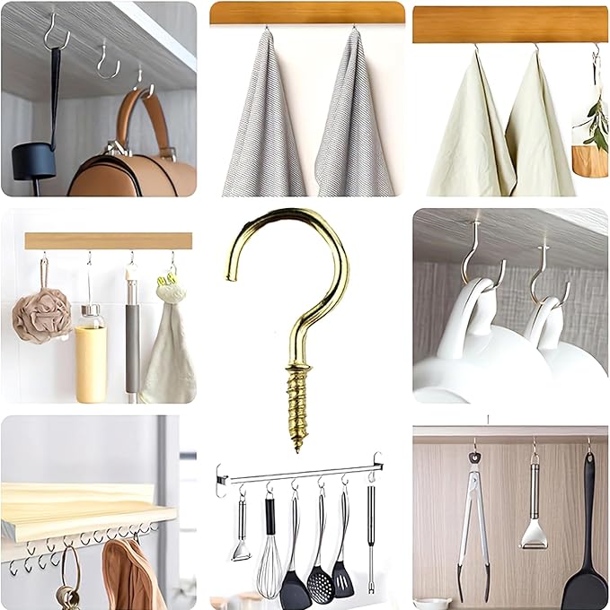 Set of 40 Nickel Plated Metallic Silver Cup Hooks - Small, 7/8 Inch Delicate Size, Versatile Threaded Ceiling Hooks & Silver Screw Hooks for Multi-Purpose Use