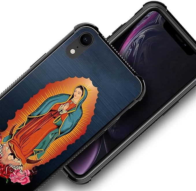 for iPhone XR Case, Red Virgen Guadalupe Pattern Graphic Design Girl Boy Soft Silicone Hard Acrylic Shock Protection for iPhone XR