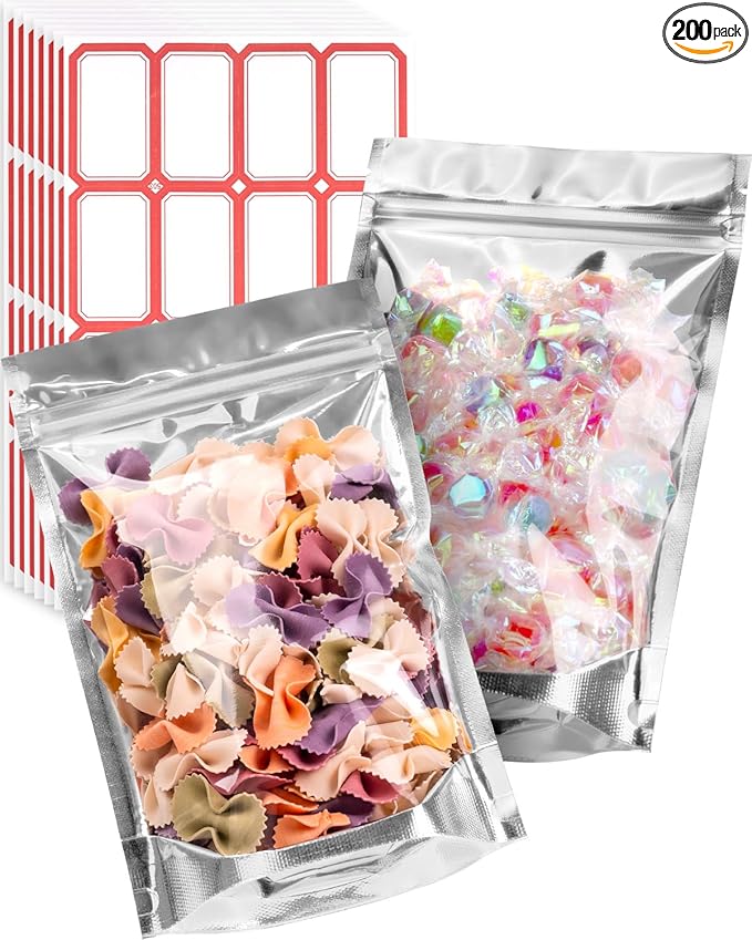 200 Pcs 5"x8" Mylar Bags for Food Storage - Clear Front, Stand-up, Resealable Bags for Small Business Packaging Supplies, Snacks Candy Bath Salts Hand Made Gift Festival