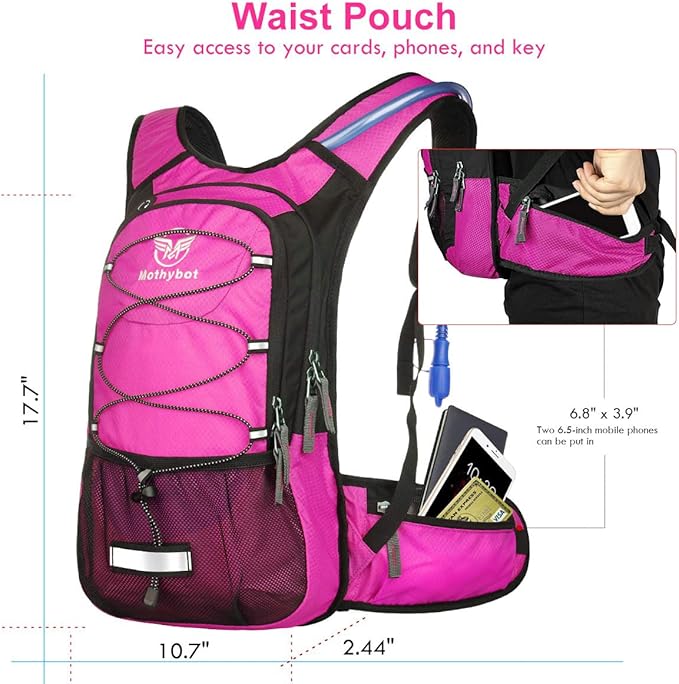 Mothybot Hydration Pack, Insulated Hydration Backpack with 2L BPA Free Water Bladder and Storage, Hiking Backpack for Men, Women, Kids for Running, Cycling, Camping - Keep Liquid Cool up to 5 Hours