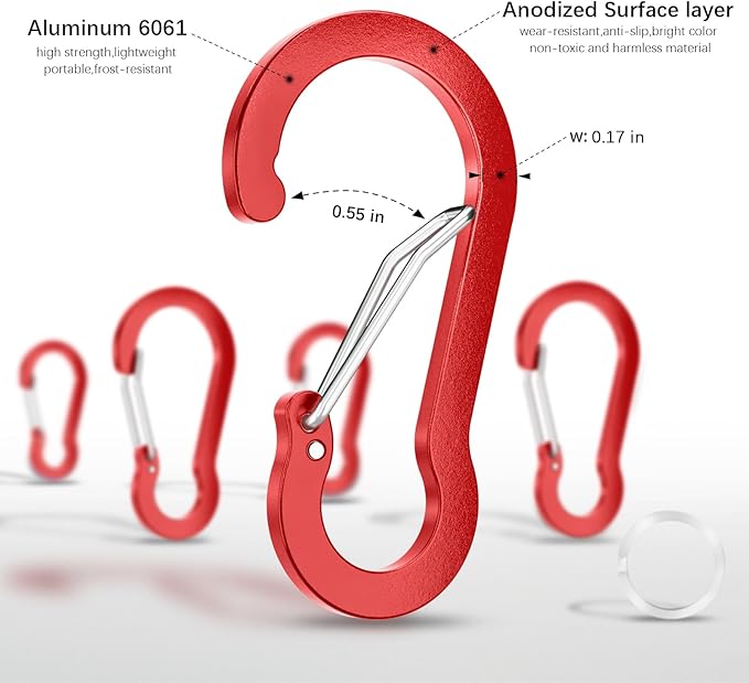 sprookber 2" Small Carabiner Clip, D Ring Caribeener, Spring Snap Hook for Keychain Multipurpose, Set of 20