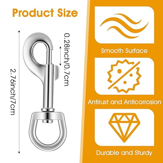 36 Pcs Swivel Snap Hooks, 2.76 Inch Heavy Duty Flag Clasp Single Ended Clip Hooks, Dog Leash Snap-Hook Multipurpose Bolt Snap for Pet Collar Keychain Camera (Silver)