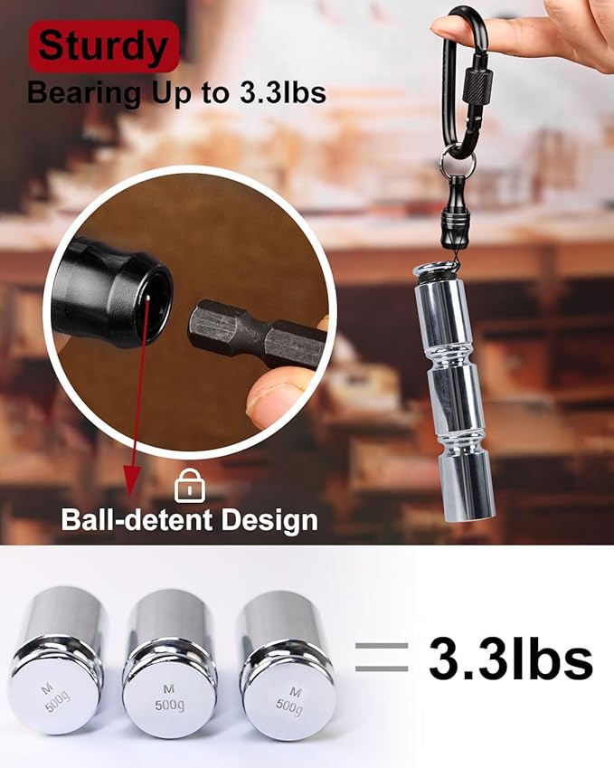 katerk 6pcs Bit Holder with Carabiner Socket for Mens Gift, 1/4 inch Hex Shank Aluminum Alloy Screwdriver Bit Holders, Quick Release Easy Change Impact Driver Drill Bit Keychain Extension (Black)