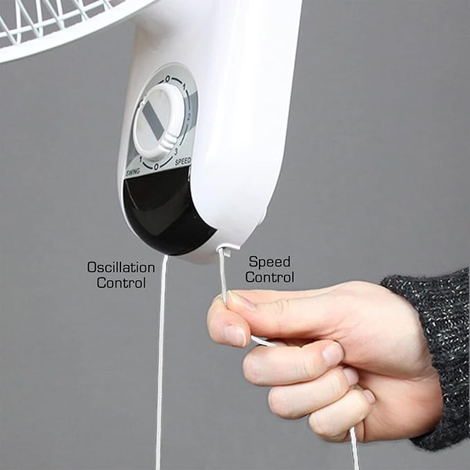 Hurricane Classic Oscillating Wall Mount Fan w/ 3 Quite Speeds, White, 16" - Corded Electric Air Cooling Unit w/ Easy Pull Cord Controls for Home, Grow Tents, Offices, Sheds, Studios, Garages & Dorms