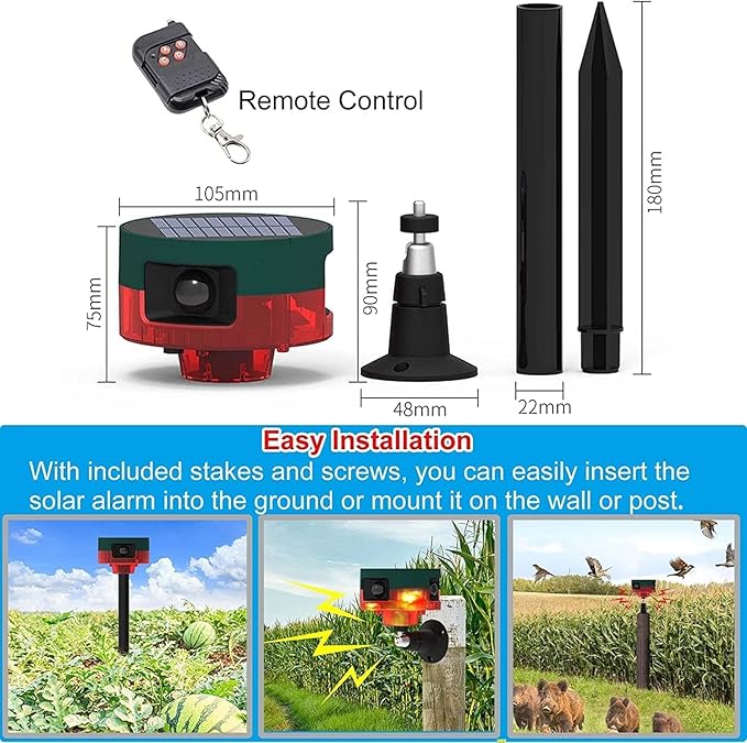 2Pack Solar Sensor Security Alarm Lights Outdoor,WONFAST 360° Motion Detector LED Flashing Strobe Light Warning Lamp Built-in 13Sounds,129db Loud Siren Sound for Home Farm Barn Villa Yard(Red)