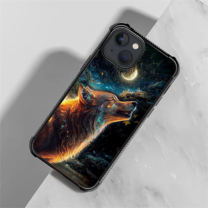 for iPhone 15 Case, Star Cave Hungry Wolf Pattern Graphic Design Girl Boy Soft Silicone Hard Acrylic Shock Protection for iPhone 15
