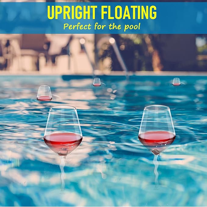 Floating Wine Glasses for Pool with Charms Tags, Shatterproof Poolside Wine Glasses, Floating Cup With Stem, Drinking Glasses for Pool, Unbreakable Wine Cup & BPA-free (16 Oz, Set of 2)
